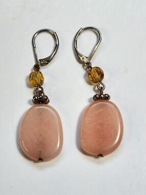 Handcrafted Peach Aventurine Gemstone Leverback Dangle Drop Earrings